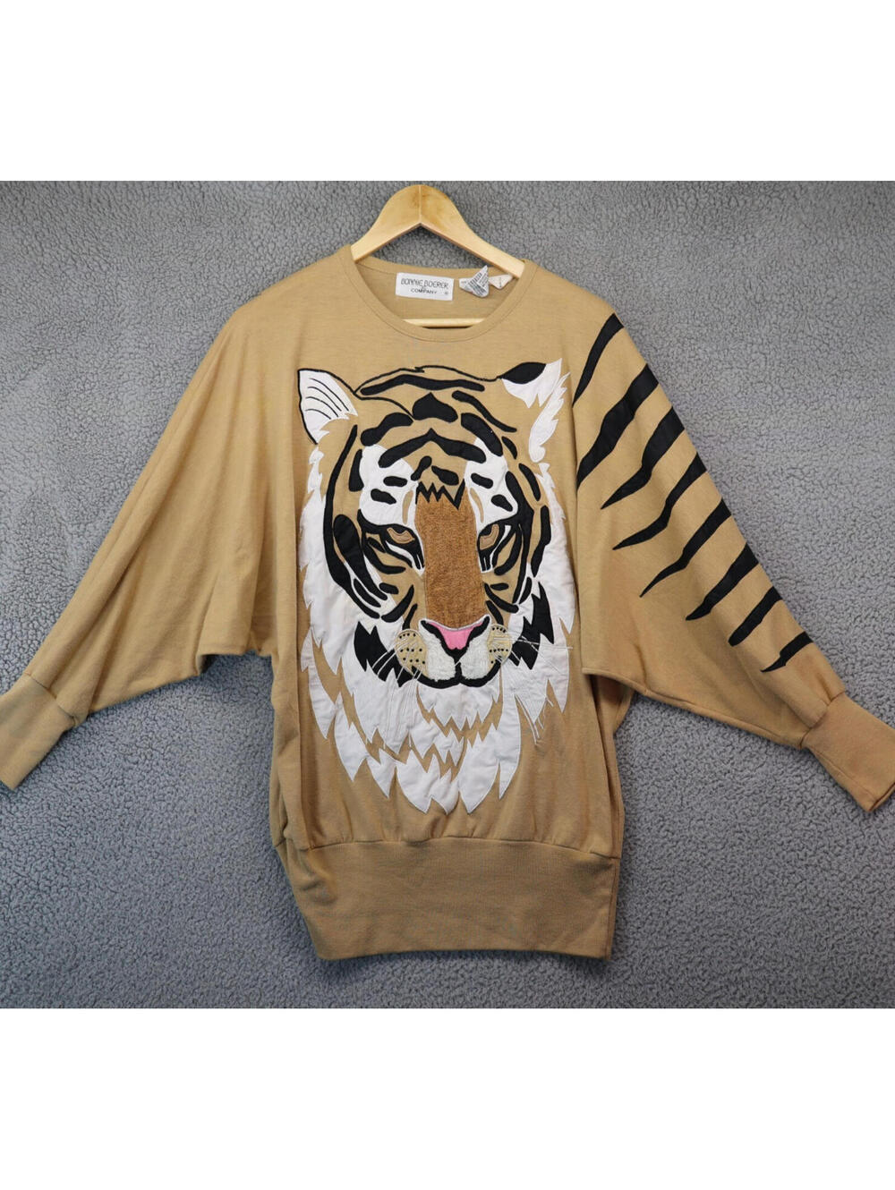 Bonnie Boerer Vtg Tiger Sweater Women Med 80s Applique Knit